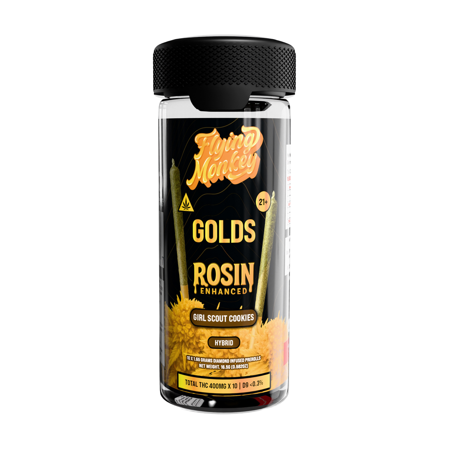 Flying Monkey GOLDS Rosin Enhanced Diamond Infused Prerolls 1.65g | 10 Count