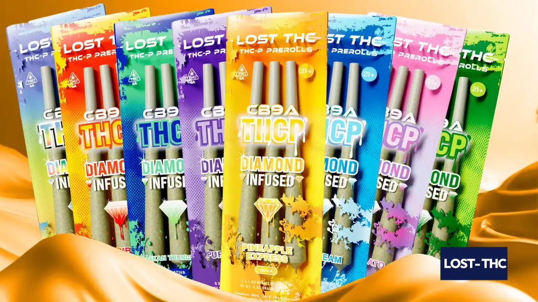 LOST-THC CB9A THCP diamond infused pre-rolls in multiple strain flavors including Pineapple Express indica