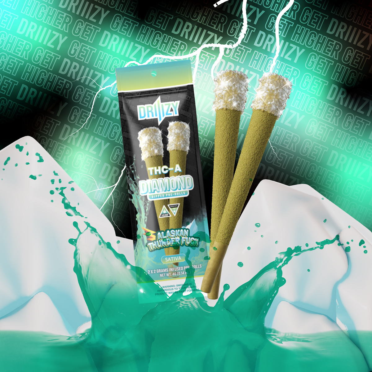 Driiizy THC-A Diamond Dipped Pre-rolls | 2 Gram | 2 Pack