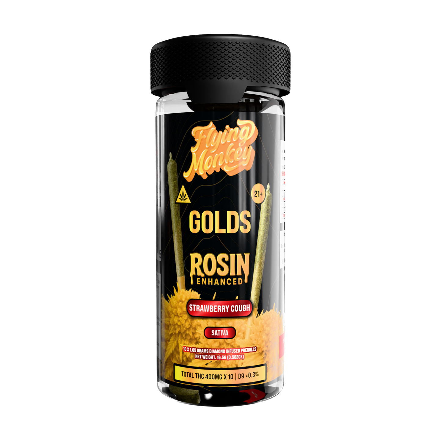 Flying Monkey GOLDS Rosin Enhanced Diamond Infused Prerolls 1.65g | 10 Count