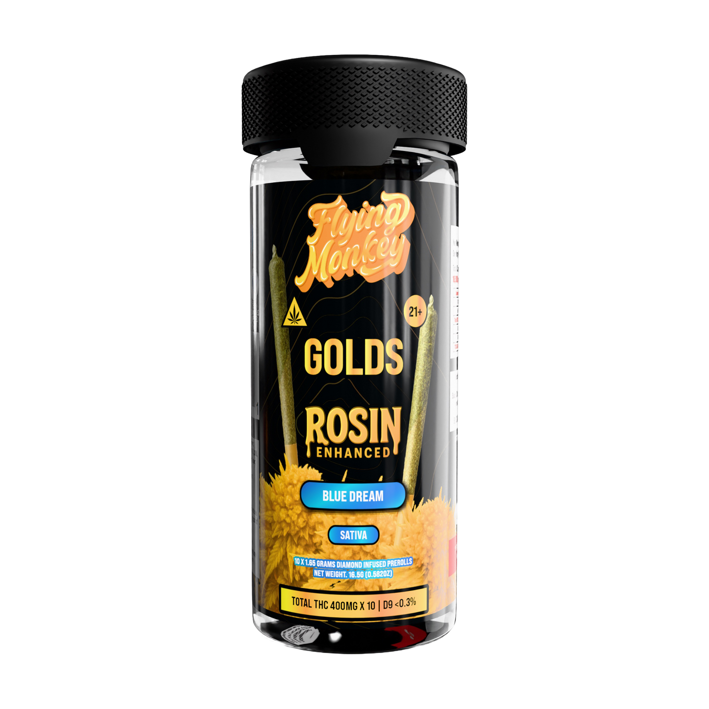 Flying Monkey GOLDS Rosin Enhanced Diamond Infused Prerolls 1.65g | 10 Count
